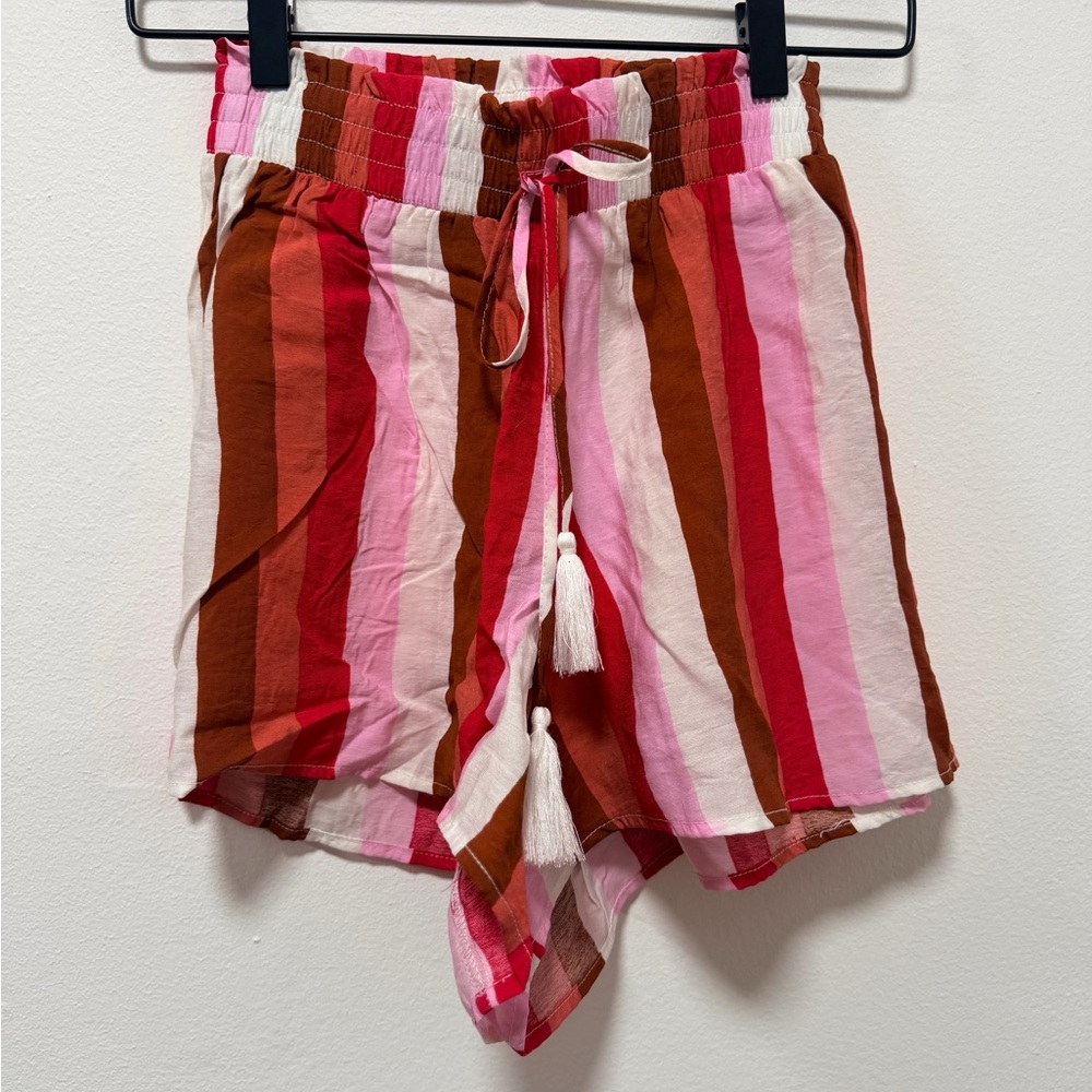 Striped Women's Shorts - Pink, Red, Brown
